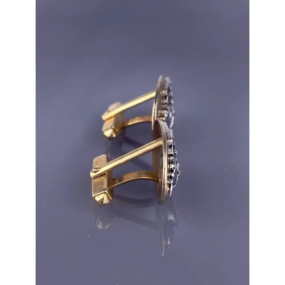Antique Car Buggy Cufflinks Gold Silver Tone Convertible Oval Anson Vintage